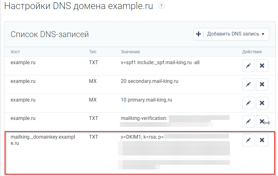 DKIM запись добавлена